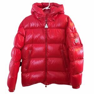 Moncler Ecrins Puffer Jacket Red Size 4 L/XL Authentic Glossy Down Coat Hooded